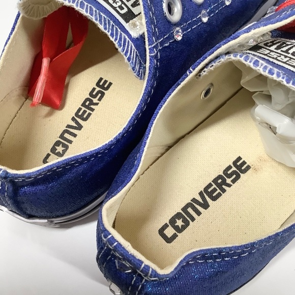 CONVERSE Custom Glitter Sneakers Swarovski Crystals Red White Blue USA Women 8 - Picture 12 of 15